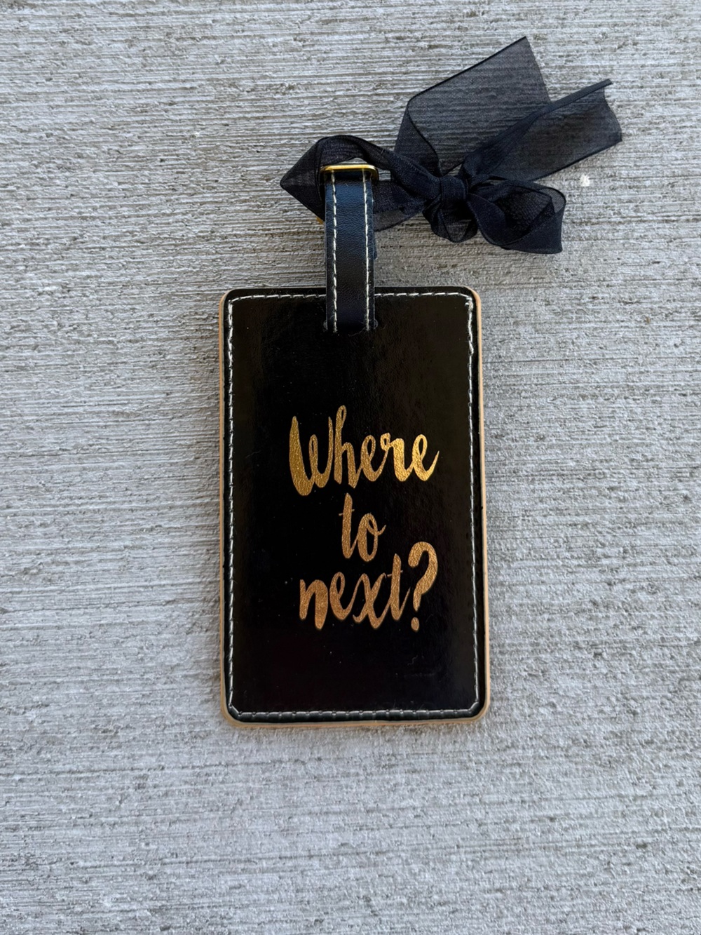 Black 'Where to Next?' Luggage Tag with Sheer Bow